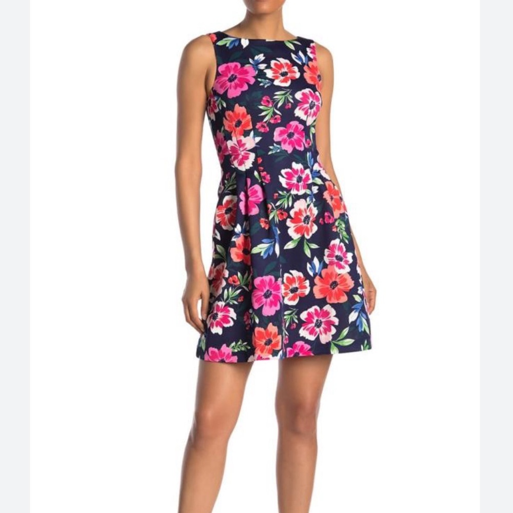 Vince Camuto Floral Sleeveless Scuba Fit & Flare Dress, multi colored Size 8